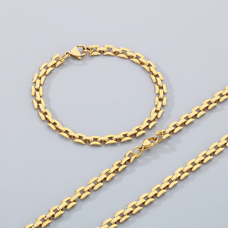 ins fashion high-end versatile bracelet necklace plated with 18k gold light luxury hollow square titanium steel set accessories