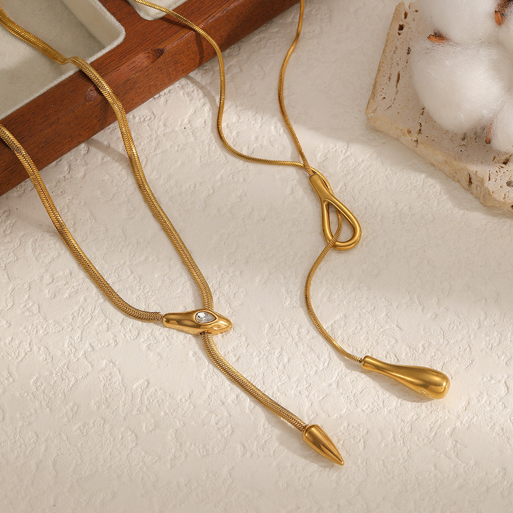 Cross-border European and American round snake blade chain necklace female personality versatile 18K gold-plated long sweater chain adjustable necklace