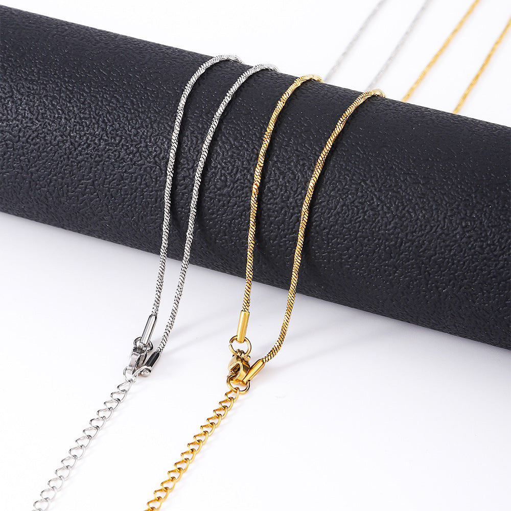 Cross-border hot-selling stainless steel twisted square snake necklace, titanium steel DIY plain chain, 18K-plated real gold non-fading necklace in furnace