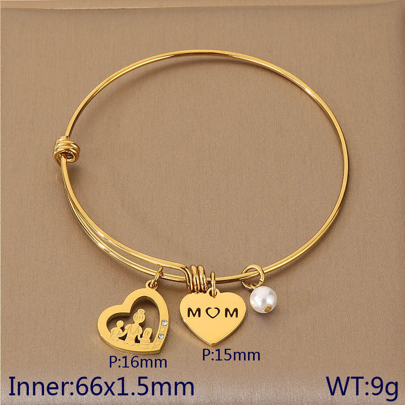 European and American cross-border family hand jewelry love retractable bracelet fashion creative stainless steel MOM Mother's Day gift