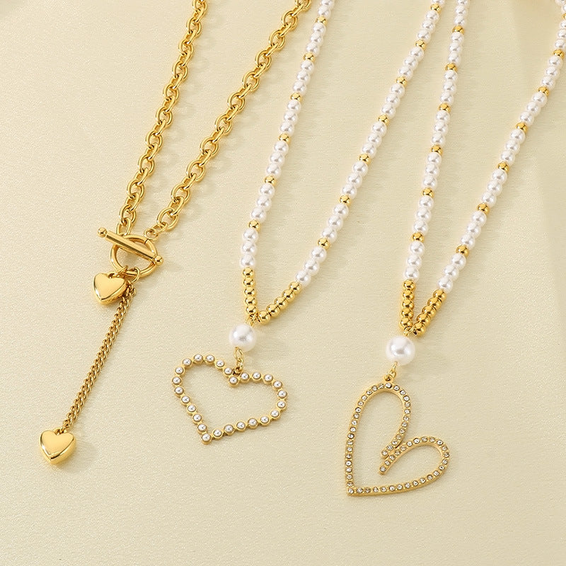 Gold & Pearl Heart Necklace