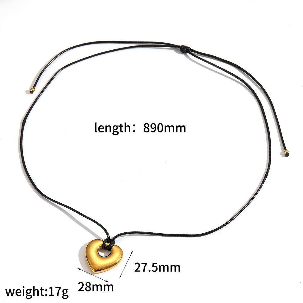 Cross-border European and American personalized retro wax rope sweater chain stainless steel heart-shaped O-shaped pendant long hollow necklace versatile