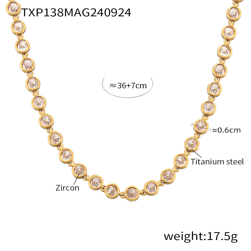Cross-border new titanium steel full diamond 3A zircon mixed color bracelet PVD vacuum plating non-fading necklace jewelry set