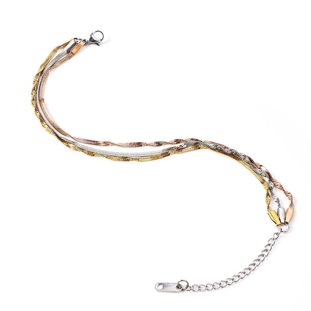 Stainless steel twist push tight bracelet women's European and American trend fashion furnace 18K vacuum plating titanium steel bracelet wholesale