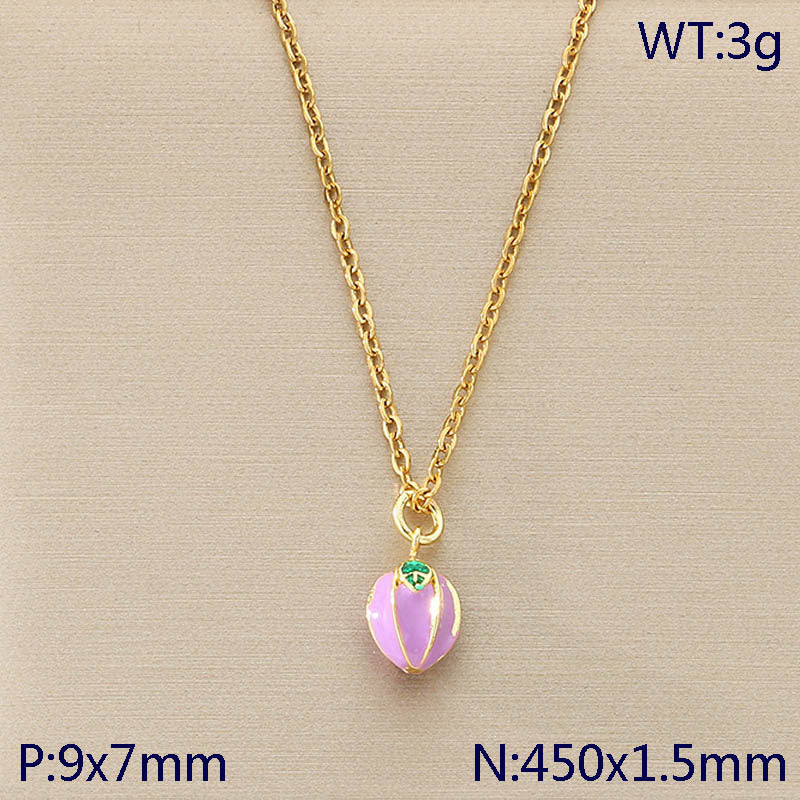 Mini Enamel Fruit Charm Gold Necklace