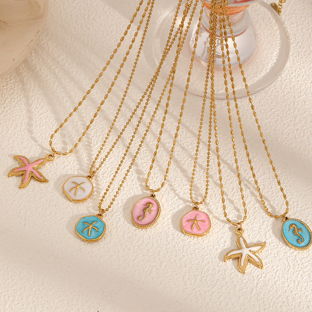 Ocean-Inspired Enamel Pendant Necklace
