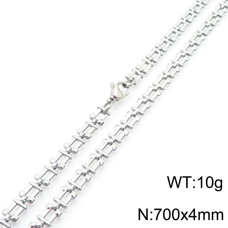 Cross-border fashion simple titanium steel strap chain bracelet necklace electroplated 18k gold hollow square set jewelry