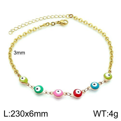 European and American fashion bohemian color resin devil's eye stainless steel anklet women's 18K titanium steel oval bracelet