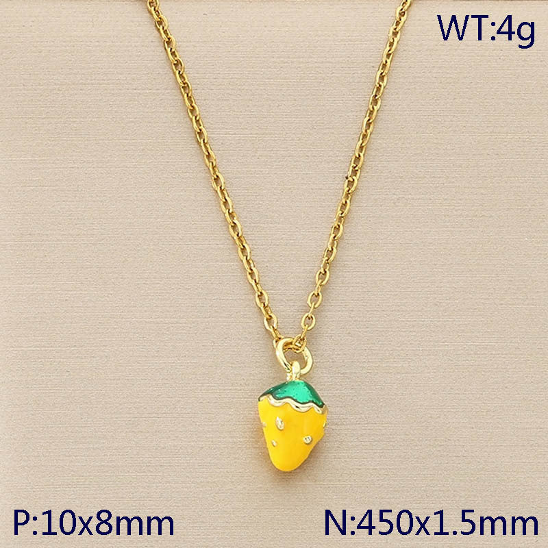 Mini Enamel Strawberry Charm Gold Necklace