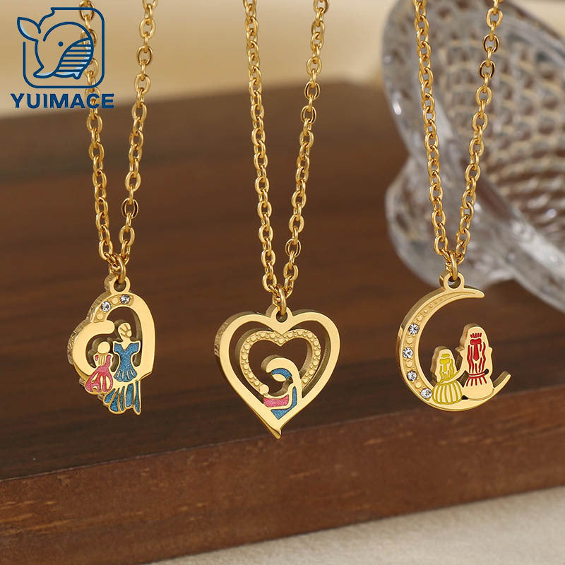Cross-border Mother's Day style Stainless steel love mom pendant necklace 18K gold simple and versatile high-sense collarbone chain
