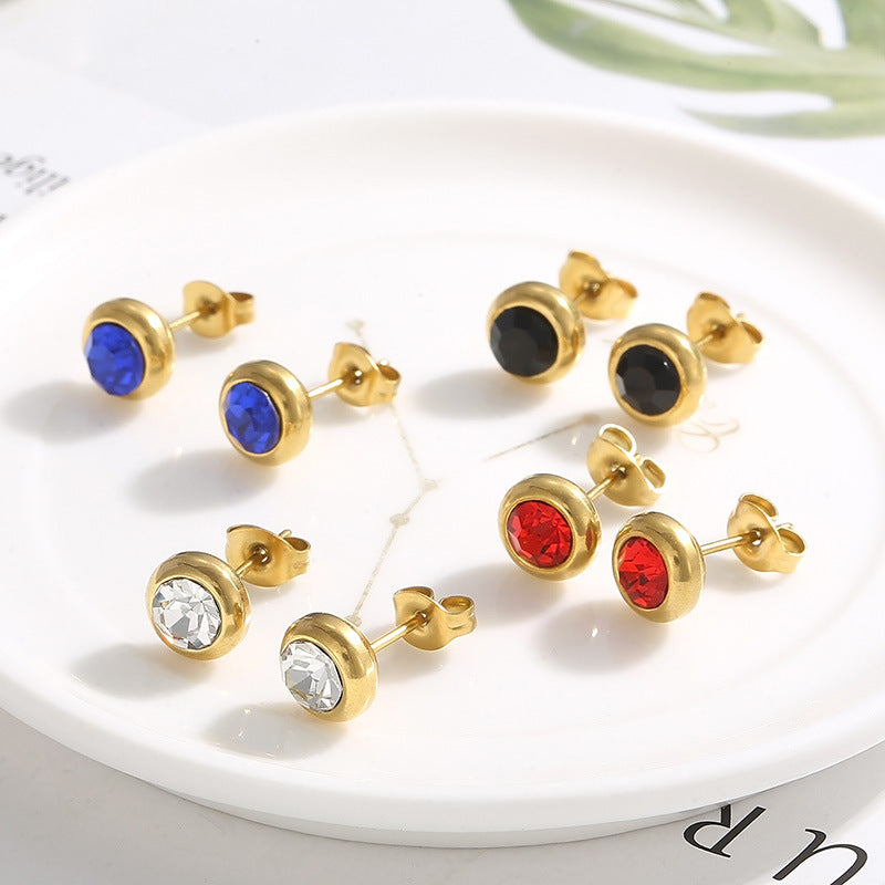 Cross-border popular set jewelry, stainless steel girls short rhinestone collarbone chain hip-hop necklace stud earrings two-piece set