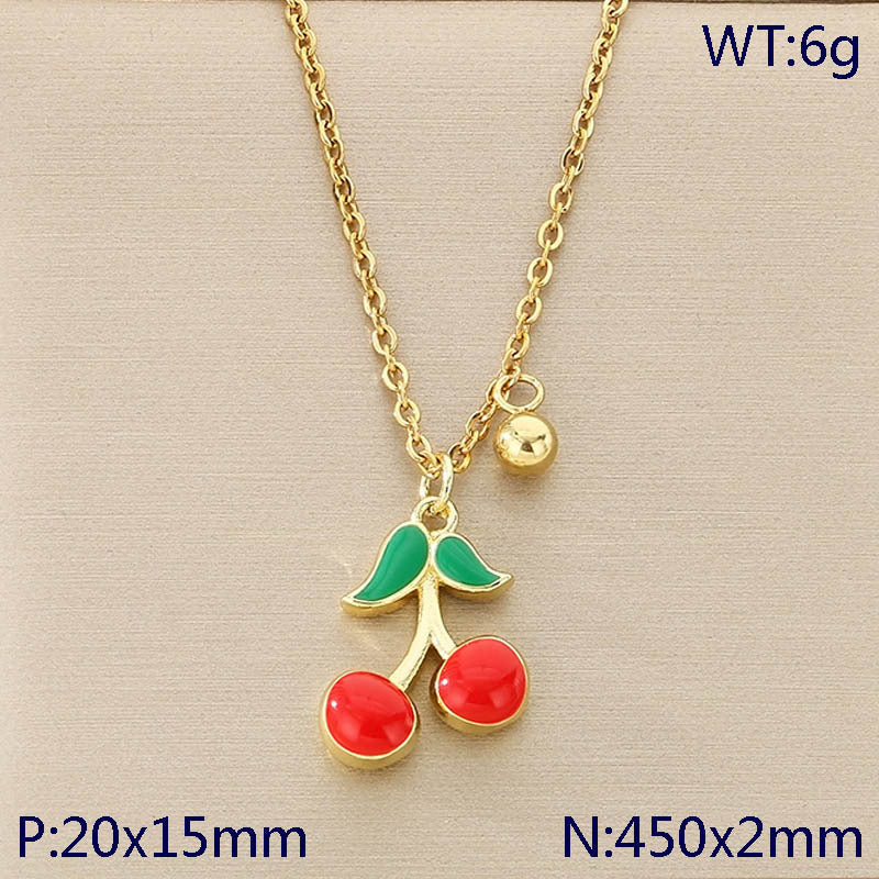 Cute Red Enamel Fruit Charm Necklace