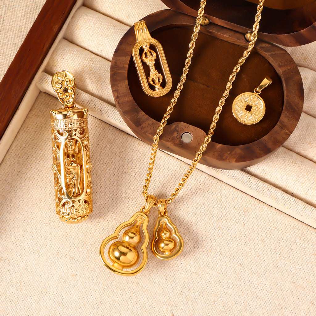 Cross-border new gourd titanium steel necklace niche design light luxury high-end sense transfer gourd pendant pendant wholesale