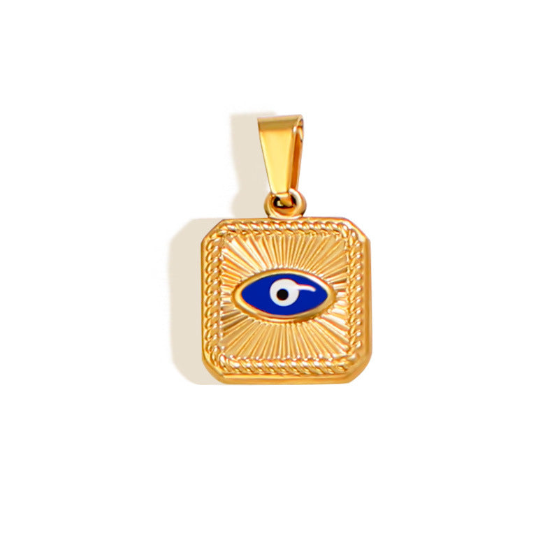Cross-border stainless steel blue eye devil's eye gold single pendant DIY necklace jewelry 24k accessories wholesale
