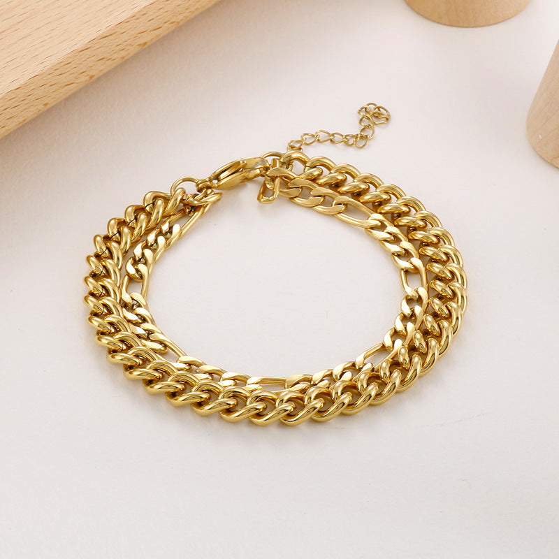 Foreign trade supply Fashion new stainless steel double-layer bracelet Versatile stainless steel men's and women's bracelet accessories spot