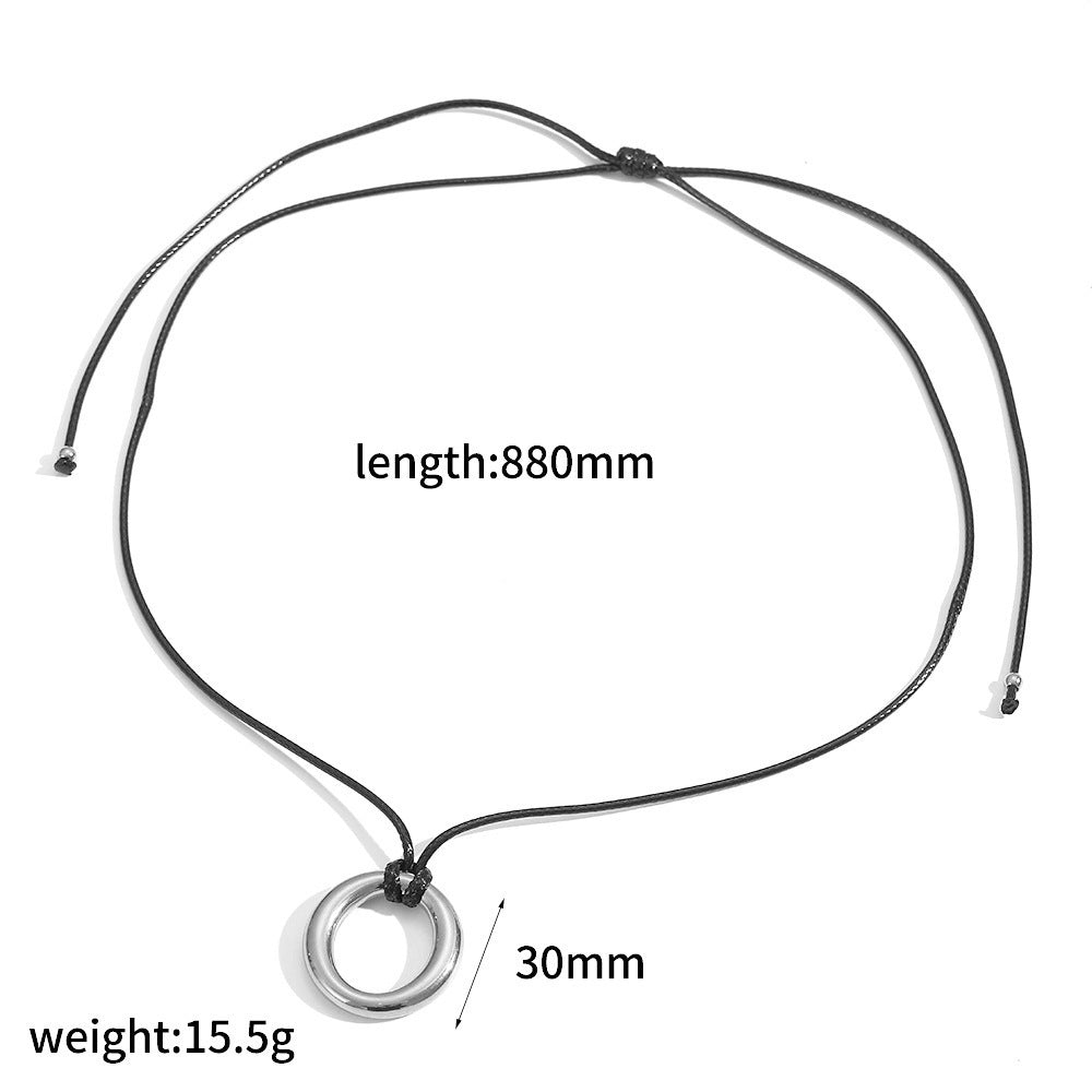 Cross-border European and American wax rope stainless steel necklace long adjustable irregular pendant minimalist collar necklace high sense