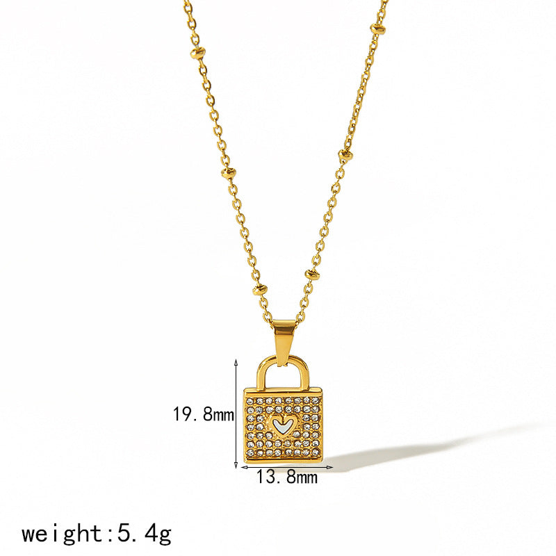 European and American light luxury titanium steel women's necklace 18K gold stainless steel diamond octagram moon pendant high-end sense item decoration