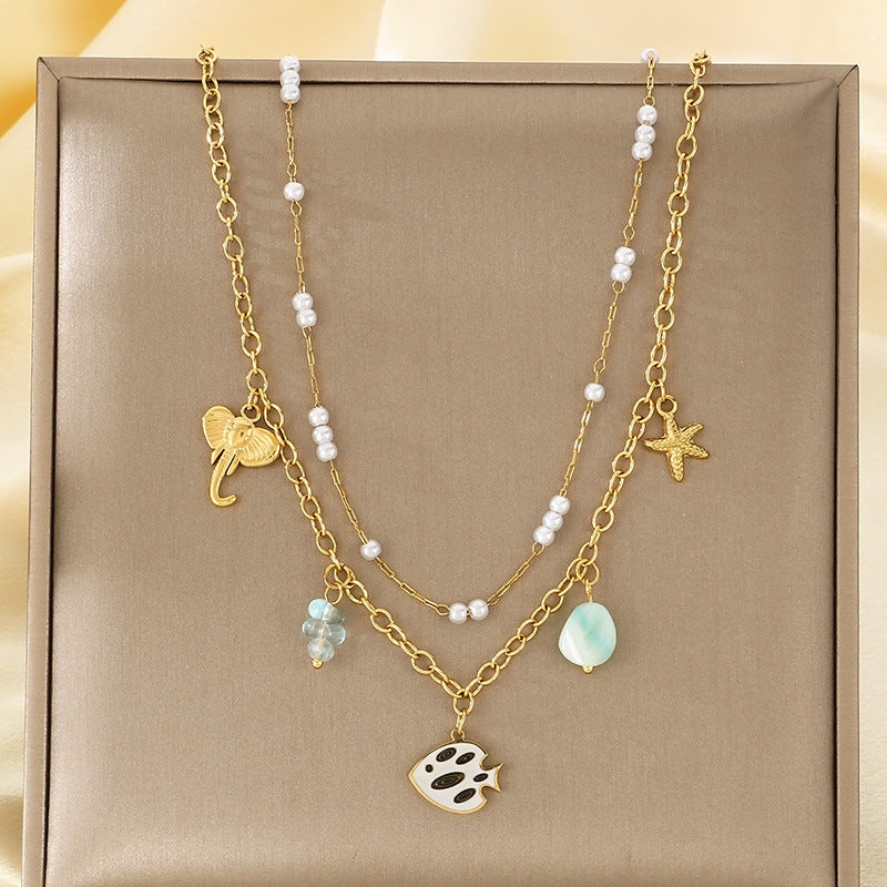 Ocean Charm Layered Gold Necklace