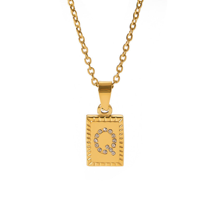 European and American cross-border high-end letter square pendant 18k gold inlaid zirconium letter pendant stainless steel necklace pendant female