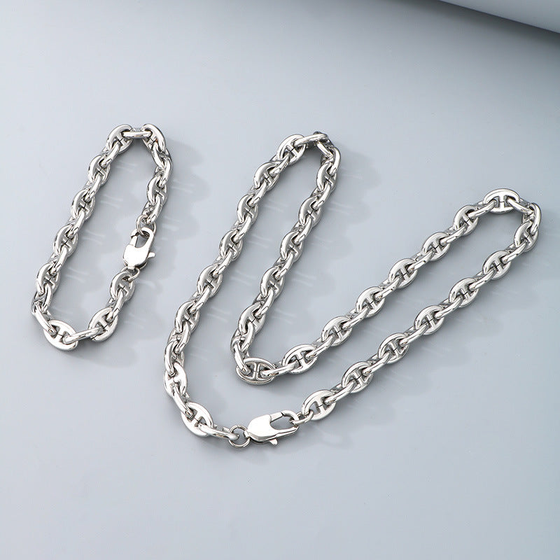 Interlocking Oval Link Chain Bracelet & Necklace Set