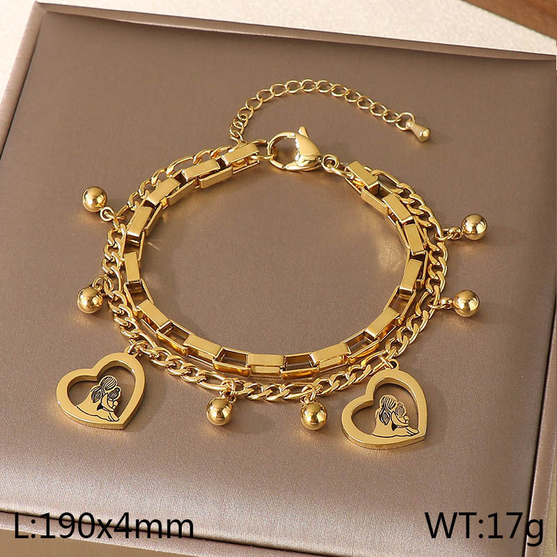 New Mother's Day Versatile Double-layer Love Pendant Stacked with Stainless Steel Versatile Bracelet Spot Mother's Day Style