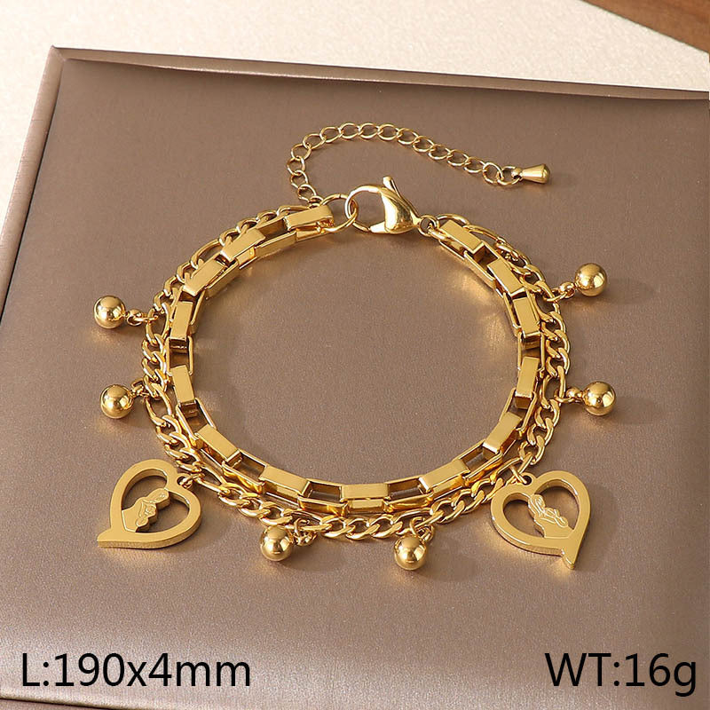 New Mother's Day Versatile Double-layer Love Pendant Stacked with Stainless Steel Versatile Bracelet Spot Mother's Day Style