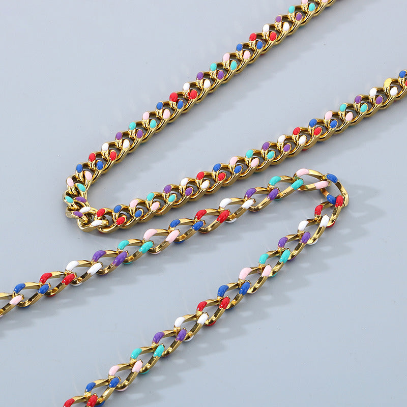 Cross-border Versatile Stainless Steel Oil Drip Cuban Chain Necklace Fashion Versatile Titanium Steel Unisex Titanium Steel Jewelry Accessories