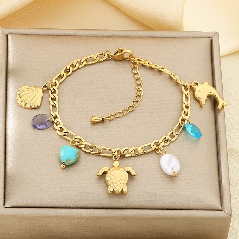 Cross-border jewelry ocean wind turquoise turtle titanium steel light luxury chain bracelet high-end starfish small pendant jewelry