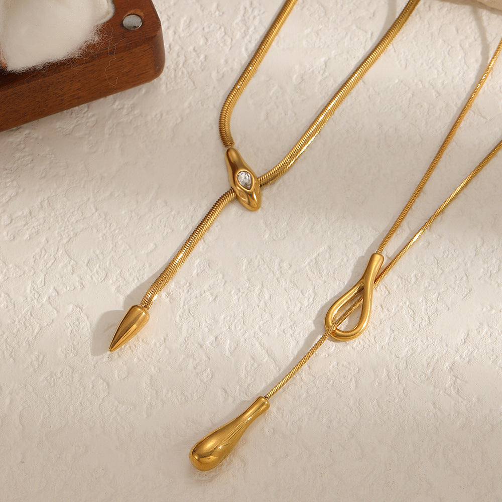 Cross-border European and American round snake blade chain necklace female personality versatile 18K gold-plated long sweater chain adjustable necklace