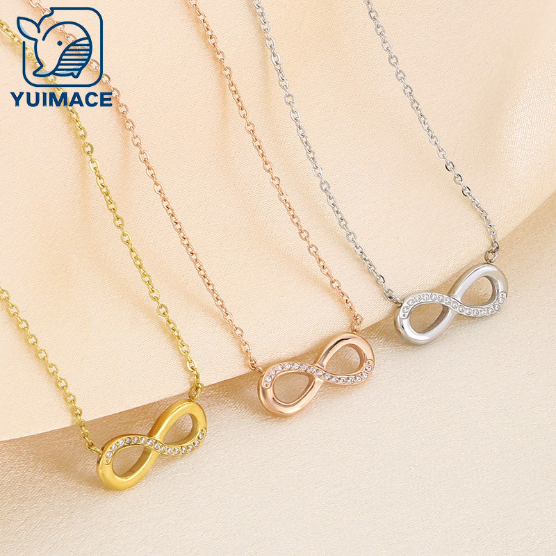 Cross-border titanium steel light luxury micro-diamond figure 8 pendant necklace necklace with infinite numbers 8 figure 8 collarbone chain necklace jewelry