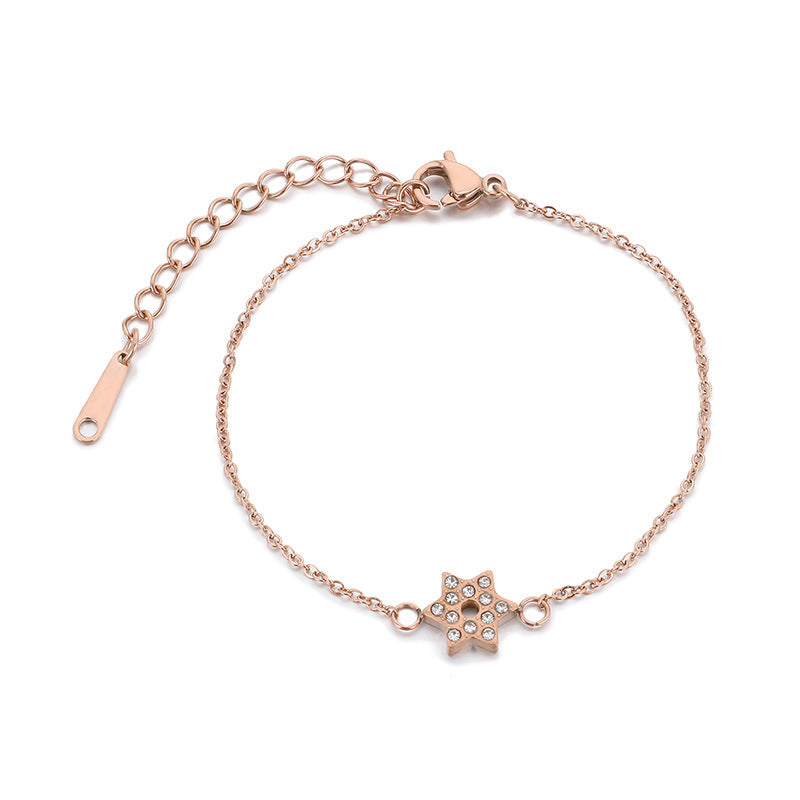 Korean version of fashion hexagram bracelet women's titanium steel palm point diamond lucky bracelet versatile small fresh bracelet women