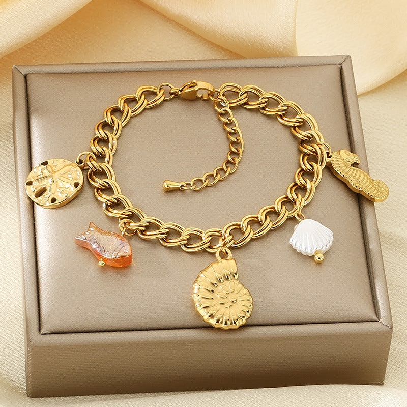 Cross-border jewelry ocean wind turquoise turtle titanium steel light luxury chain bracelet high-end starfish small pendant jewelry