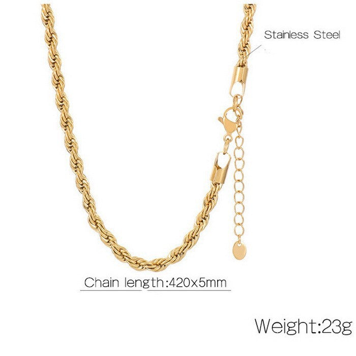 Electroplated 18K Gold Classic Twist Chain Stainless Steel 2/3/4/5mm Twist Rope Twist Chain Bracelet Spot Jewelry