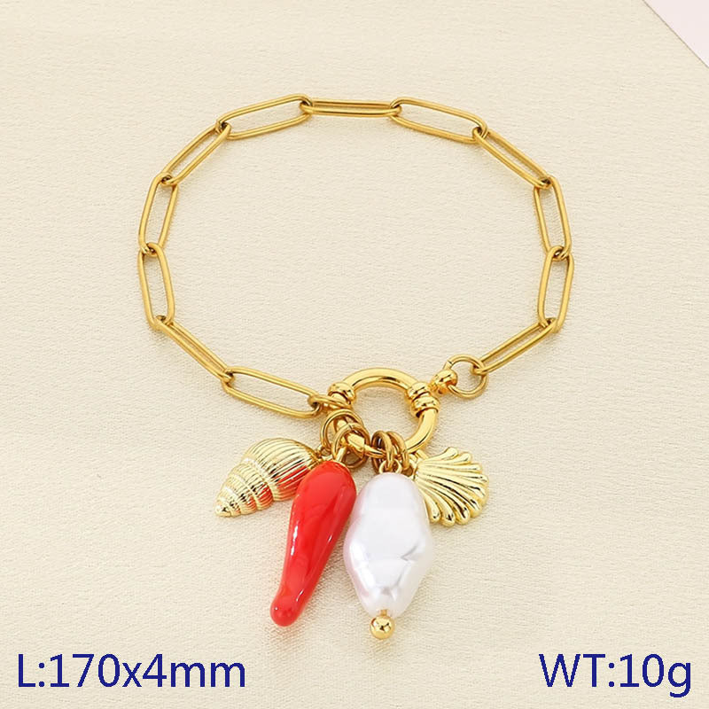 Summer vacation seaside shell wind jewelry stainless steel bracelet pendant strawberry cherry jewelry spot wholesale