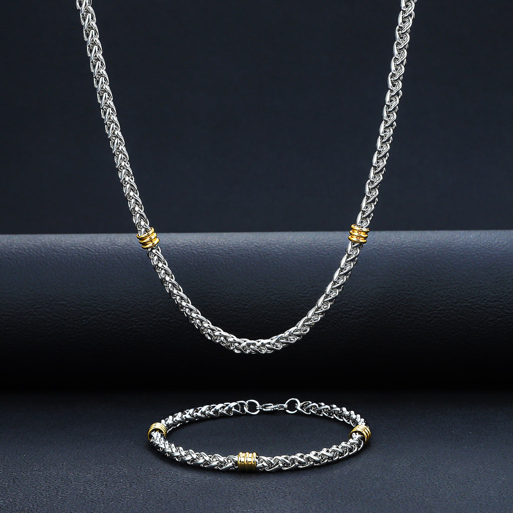 Cross-border stainless steel keel chain string gold bead bracelet, titanium steel long versatile necklace men's simple 5mm flower basket chain