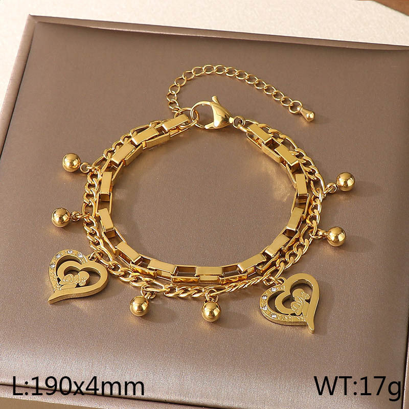 New Mother's Day Versatile Double-layer Love Pendant Stacked with Stainless Steel Versatile Bracelet Spot Mother's Day Style