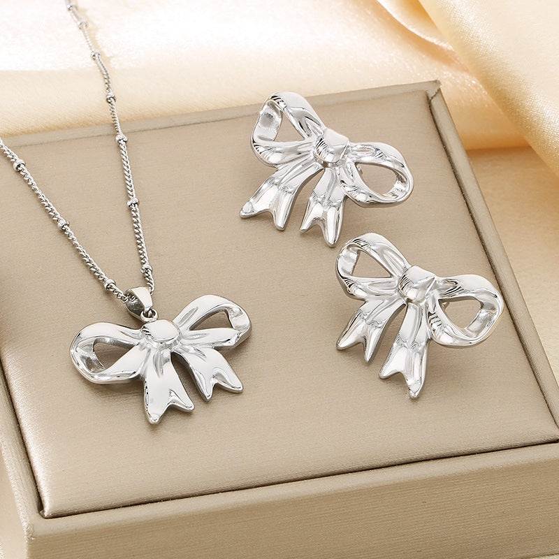 Minimalist Bow Pendant & Stud Earrings