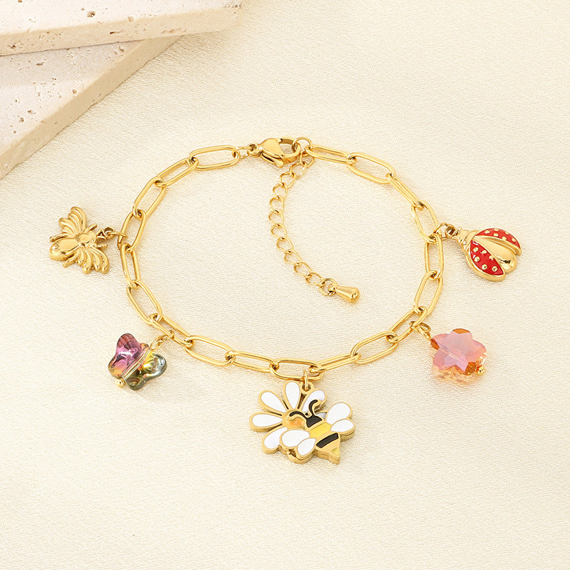 Gold Ladybug Charm Chain Bracelet