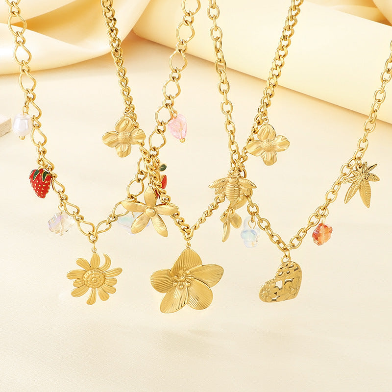 Floral & Charm Chain Necklace Set