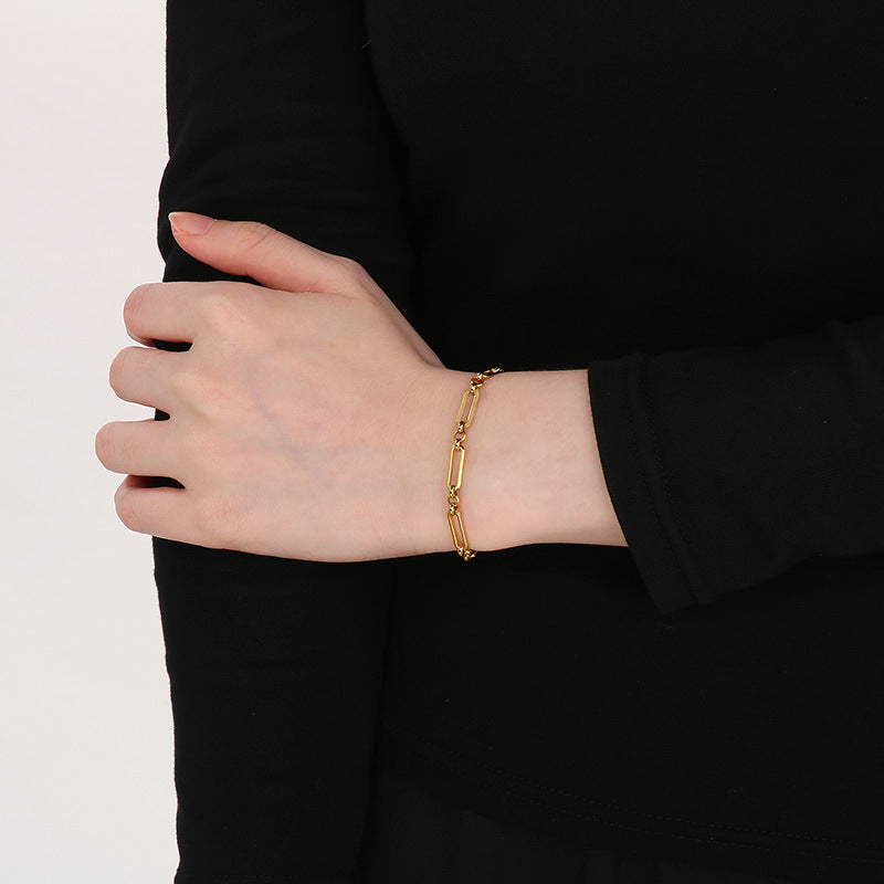 Fashionable and simple stainless steel flat square wire chain, handmade bracelet jewelry, ins style casual and versatile men's and women's accessories