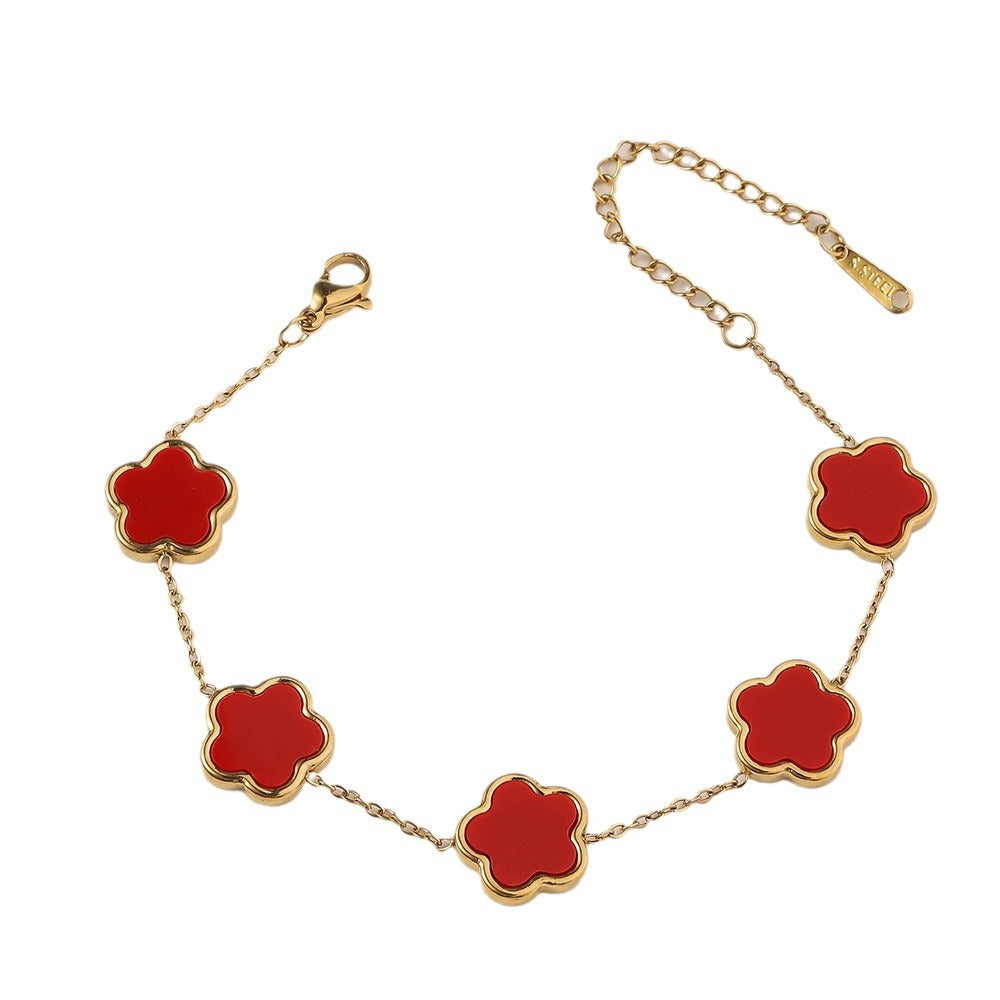 Cross-border hot-selling stainless steel five-leaf clover bracelet women's fashion simple new single-sided fritillary five-leaf flower titanium steel bracelet