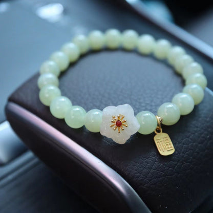 天然8MM和田玉圆珠单圈手链S925银镀金隔片两世欢手串