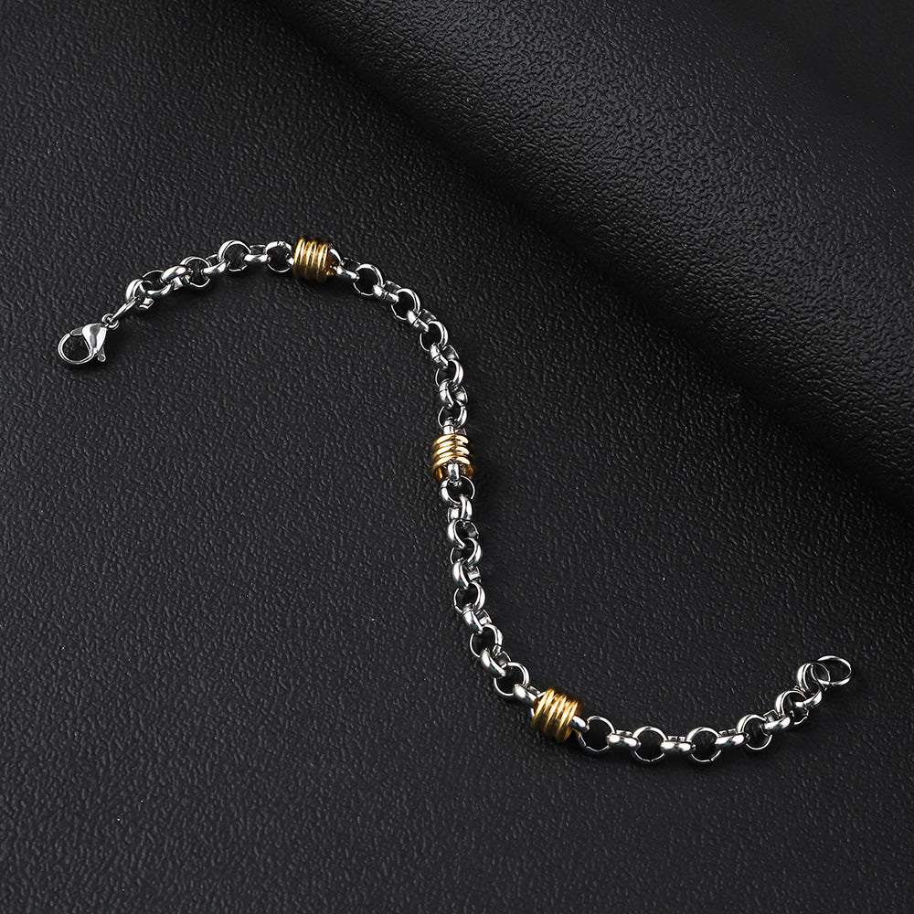 European and American new stainless steel round pearl chain string gold bead necklace, titanium steel necklace 6mm 18K round pearl bracelet