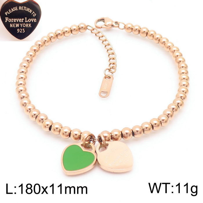 Gold Heart Charm Jewelry Set with Green Enamel Pendant