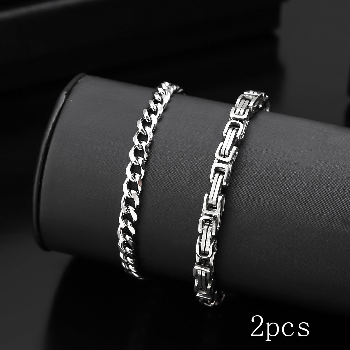 Cross-border hot-selling men's black bracelet set, hip-hop trend Cuban chain non-fading washable titanium steel bracelet