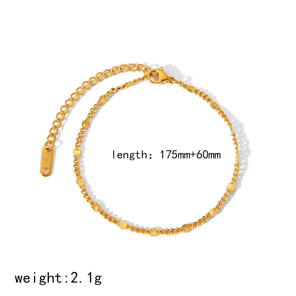 Cross-border new European and American ins style 18K gold stainless steel round pico bracelet anklet simple and high-end jewelry women