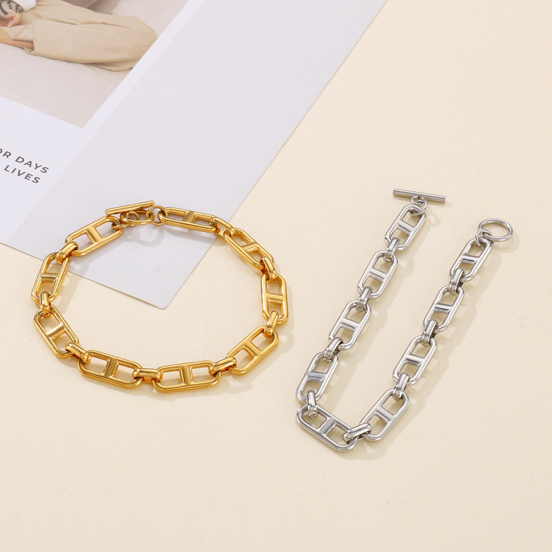 Cross-border jewelry titanium steel necklace, creative Japanese chain versatile collarbone bare chain OT buckle set stainless steel jewelry