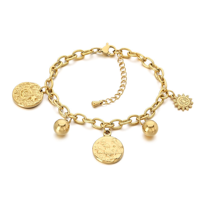 Cross-border stainless steel jewelry European and American new 18K gold titanium steel retro exquisite INS wind sun geometry metal bracelet