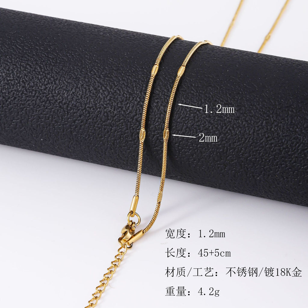 Cross-border hot sale stainless steel round snake embossed chain 18K real gold electroplated titanium steel necklace fashion snake bone chain female plain chain