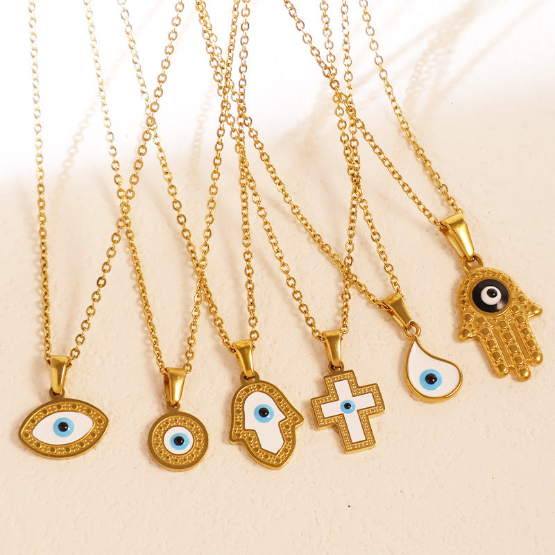 European and American blue eyes devil eye pendant necklace ethnic style vacation clavicle chain plated 24k gold vintage accessories for women
